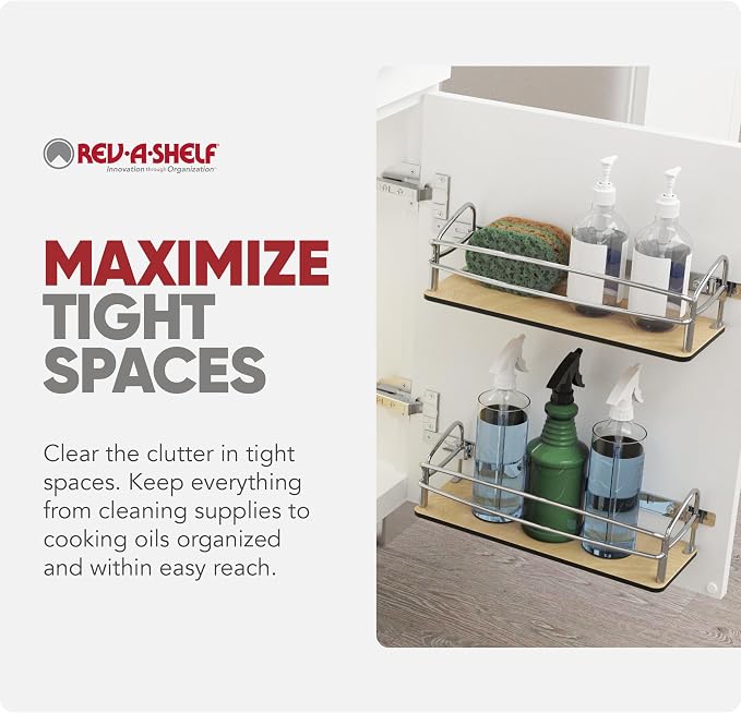Rev-A-Shelf Steel Cabinet Door Mounted Storage Organizer for Spice Bottles or Cleaning Supplies in Laundry Rooms, Kitchens, and Bathrooms, 54DS-14-1
