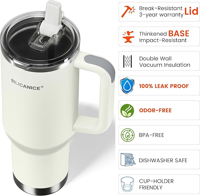 For Travel & Gym – Never Drink from a Moldy Lid Again: 40oz Hygienic Tumbler, 100% Leakproof Lid & Removable Foldable Spout. Reinforced Base, Fits Cup Holders - Cream