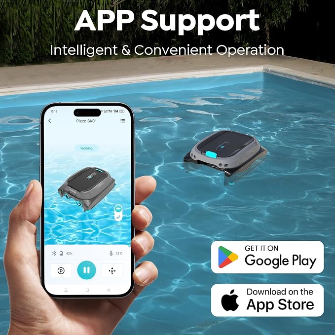 (2026 New) TALOSBO Pleco SK01 Solar Powered Robotic Pool Surface Skimmer with APP Support, Obstacle Avoidance, 7L Filter Basket, Dual Charging Modes for 24/7 Cleaning Deep Grey
