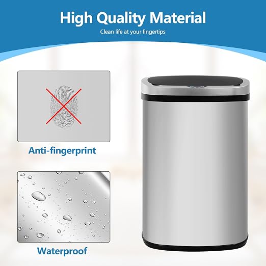 Furniture of America Verbena 13 Gallon Metal Household Trash Can Motion Sensor Lid for Kitchen, Silver