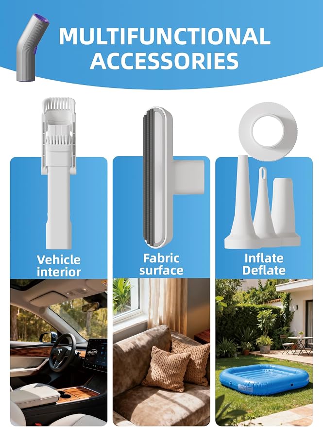 Vogano Car Vacuum Cleaner Cordless, 15KPa High Power, Portable Mini Handheld Vacuum Air Duster with 2 Suction Modes & Multi-Nozzles for Desk Home Office Pet Hair, Silver