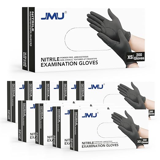 JMU Black Nitrile Disposable Exam Gloves XS | 3.5 Mil, Latex Free, Powder Free | 2000 Count Bulk Case | for Medical, Food Prep, Cleaning