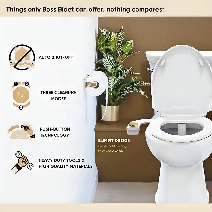 Revolution Cool Water. Bidet attachment for toilet. Luxury design, bathroom bidet sprayer for toilet, auto shut off, non electric, dual nozzle, feminine wash, self cleaning. Black Tokyo.