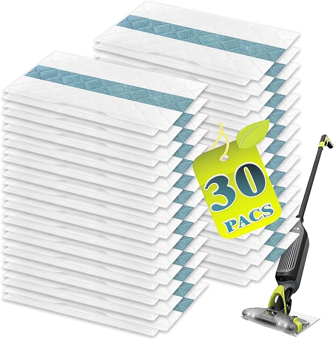KVLZ Disposable Hard Floor Pad Refills, Compatible with Shark VACMOP Pro VM252 VM251 VM250 VM200 VC205 QM250 VM190 VM200P12 VMP30 for use on All Sealed Floors (30-PCS)