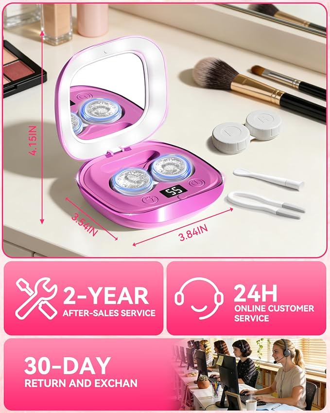 2025 Upgraded Ultrasonic Contact Lens Cleaner【50KHz Germany Super Motor】【Top1 Intelligent Chip-Smart Modes】 Gentle Cleaning & 99% Brightness, Portable Contact Lens Tools Home Travel Use (Purple)
