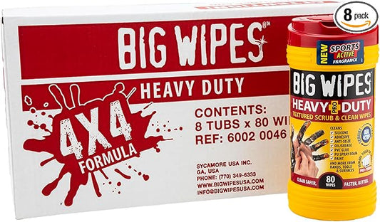 BIG WIPES Heavy Duty Industrial Hand Cleaning Wipes, Textured Scrubbing Degreaser Wipes for Mechanics and Tool Cleaner – 80 Count Canister (8 Pack)