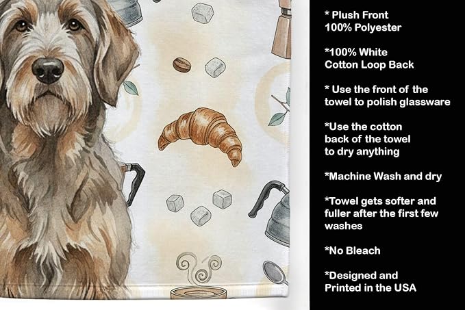 Caroline's Treasures Grizzle and Tan Otterhound Coffee Bar Kitchen Towel Velour Plush Front and Cotton Loop Back Machine Washable