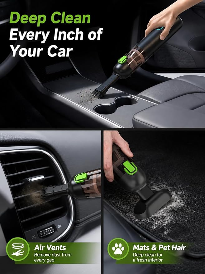 Car Vaccum, COMVIX VC28 Handheld Vacuum, 4-in-1 Mini Vacuum Cleaner with 20000pa Suction Power, Rechargeable Vacuum with 3 Suction Modes, Portable Cordless Vacuum for Car, Home, Office Desk, Keyboards