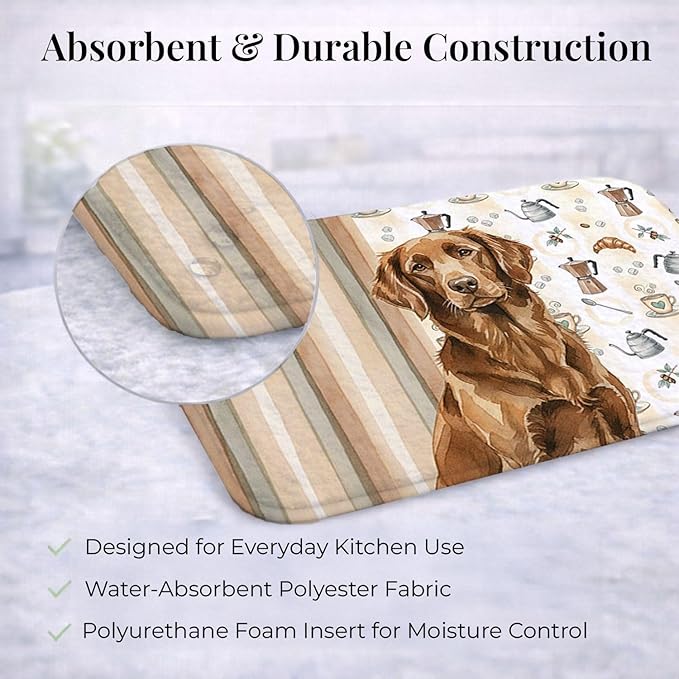 Caroline's Treasures Liver Flat-Coated Retriever Coffee Bar Dish Drying Mat Absorbent Dish Drying Mat Pad for Kitchen Counter Dish Drainer Mat for Countertop, 14 x 21", Multicolor