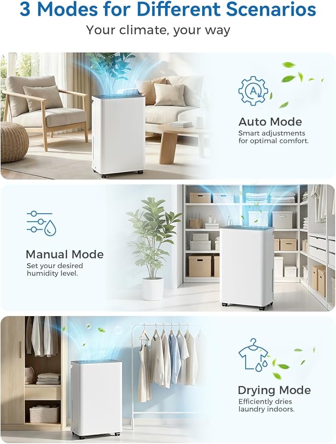 2500 Sq.Ft Dehumidifier for Basement with Drain Hose, Update 35 Pint Large Best Compressor Dehumidifiers for Home or Garage, Smart Humidity Control, 24H Timer & Child Lock, Ideal for Rooms
