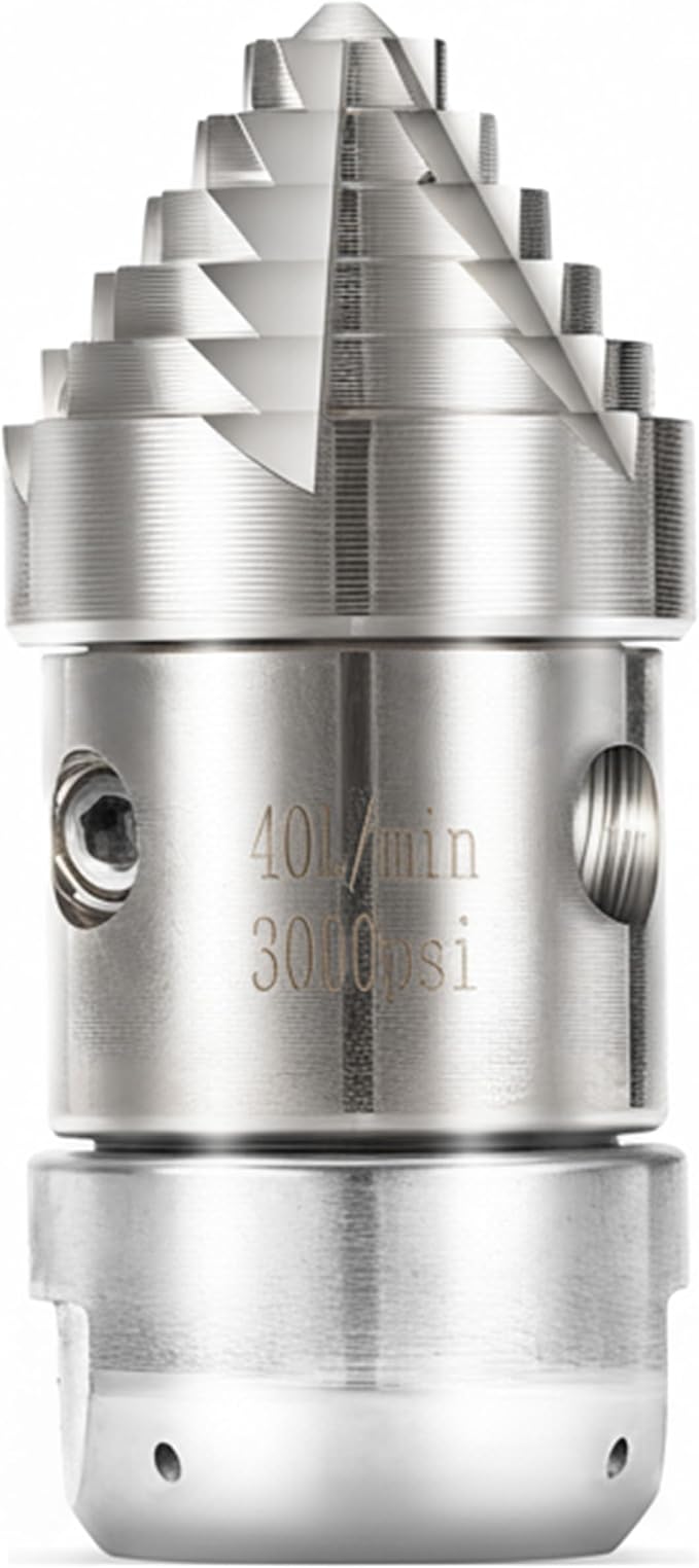 3/8" Sewer Jetter Nozzle for Pressure Washer, 360° Rotating Strong Shot Nozzle for Pipe Cleaning, Stainless Steel Jetter Drain Cleaner, 3000 PSI, 40 L/min, 3/8" NPT Female Thread