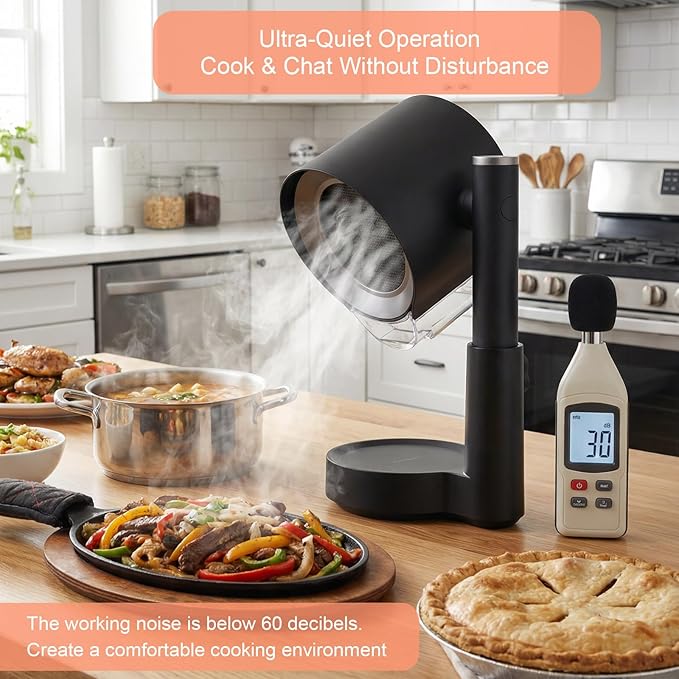 Portable Range Hood 2026 Upgrade, 3 Speed Low Noise Desktop Exhaust Fan, Detachable Aluminum Grease Filter & Oil Cup, Telescoping Compact Ductless Vent for Indoor Outdoor BBQ Hot Pot RV Cooking