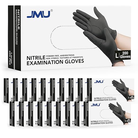 JMU Black Nitrile Disposable Exam Gloves Large | 3.5 Mil, Latex Free, Powder Free | 4000 Count Bulk Case | for Medical, Food Prep, Cleaning
