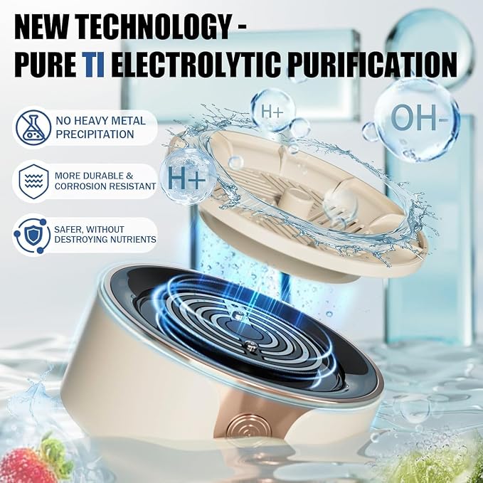 Fruit and Vegetable Washing Machine, Upgrade Titanium Electrolysis Purification Fruit Cleaner Device Waterproof Fruit and Vegetable Purifier Clean Fresh Produce in Water (Cream)