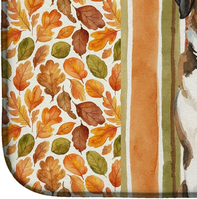 Caroline's Treasures Brindle and White Saint Bernard Heirloom Fall Dish Drying Mat Absorbent Dish Drying Mat Pad for Kitchen Counter Dish Drainer Mat for Countertop, 14 x 21", Multicolor