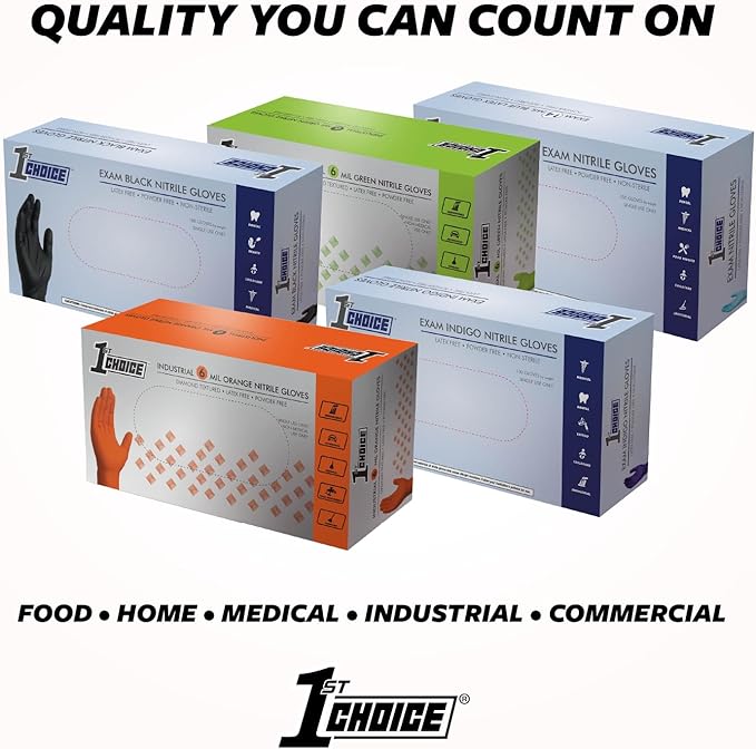 1st Choice Black Nitrile Gloves Disposable Latex Free - Exam Grade Black Gloves for Cooking, Medical, Dental, Cleaning - 4mil