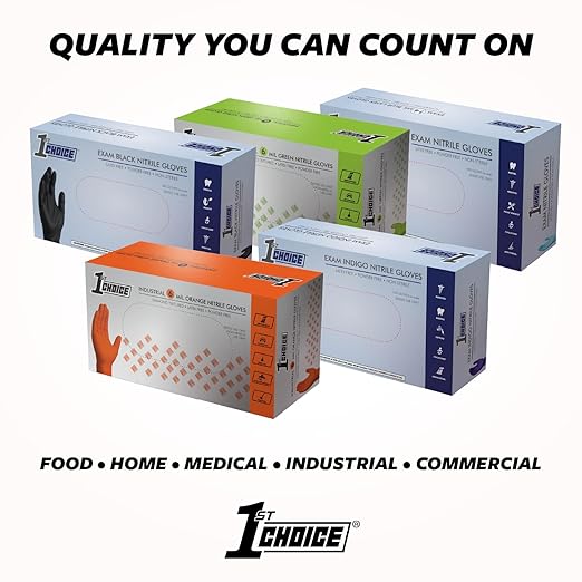 1st Choice Indigo Nitrile Disposable Exam Gloves, 3 Mil, Latex/Powder-Free, Food-Safe, Lightly Textured, Small, Box of 100
