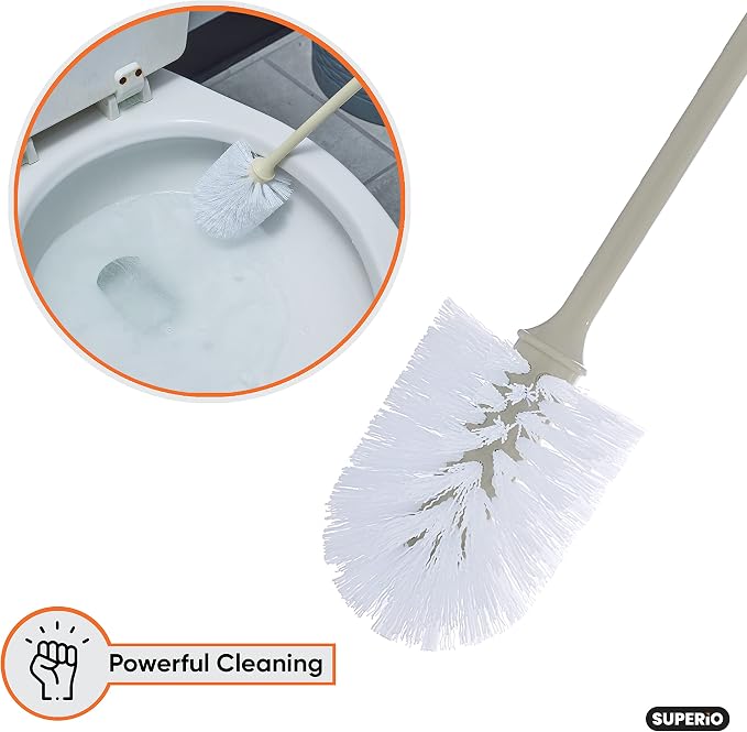 Superio Beige Toilet Brush Heavy Duty Durable Bristles with Long Handel Comfort Grip