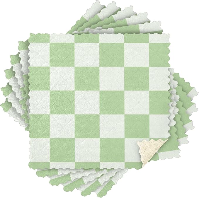 Checkered Mint Green and White Kitchen Towels Dish Cloths Set of 6 Microfiber Cleaning Cloths for Cars Super Absorbent Machine
