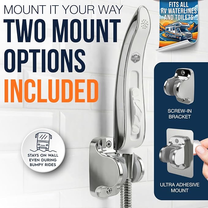 Clean Camper RV Handheld Bidet Sprayer – Stay-Seated Design RV Toilet Sprayer, Engineered for All RV Toilets, Backflow Preventer, Extra-Long 5' Hose & Adjustable Pressure