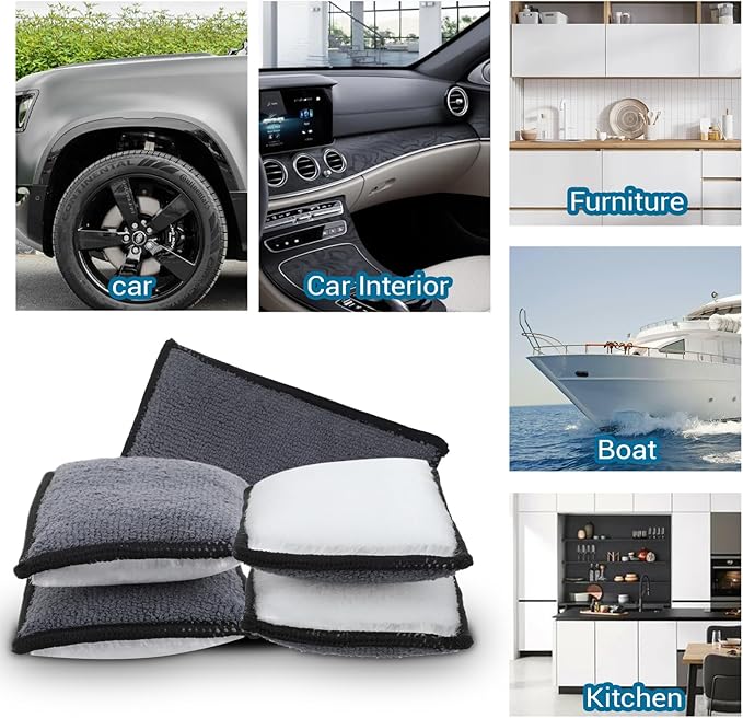 12 Pcs Car Interior Scrubbing Sponge, 5.9'' x 3.5'' Microfiber Car Wax Applicator Scrubber Pad, Cars Detailing Microfiber Interior Scrub Pad,Washing Sponges for Leather Seat Couch Cleaning, Gray