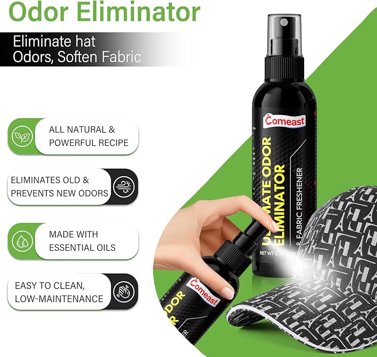 Hat Cleaner Kit,Ready-To-Use Foam,Quick Drying for Cleaning Baseball Caps of All Materials Cotton,Wool,Leather,Felt and More Cleans 50+ Hats (Cleaner 6.76oz+Deodorizer 6.76oz,Towel,Brush)