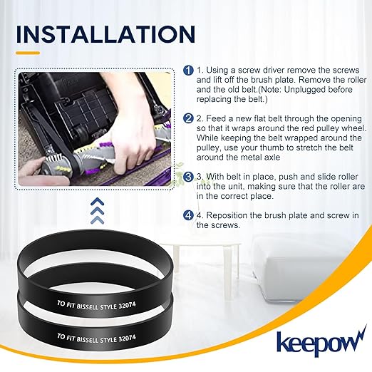 KEEPOW Replacement Belts Compatible with Bissell CleanView Swivel Pet/Powerlifter Vacuum 2252, 2253, 2254, 22543, 2255, 2256, 2258, 2259, 2260, 2316, 1790, 1792, Part#32074, 2 Pack