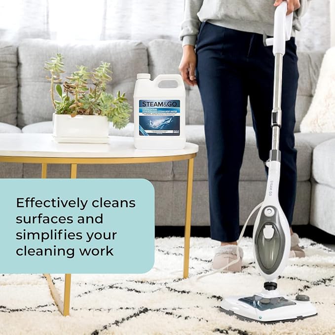 Steam & Go - The Housekeeper Steam Cleaner For Floors & Demineralized Water Bundle, 10-in-1 Hard Floor Cleaner Machine & Grout Steam Cleaner with Floor Cleaning Solution, Clean Ocean, 32 oz