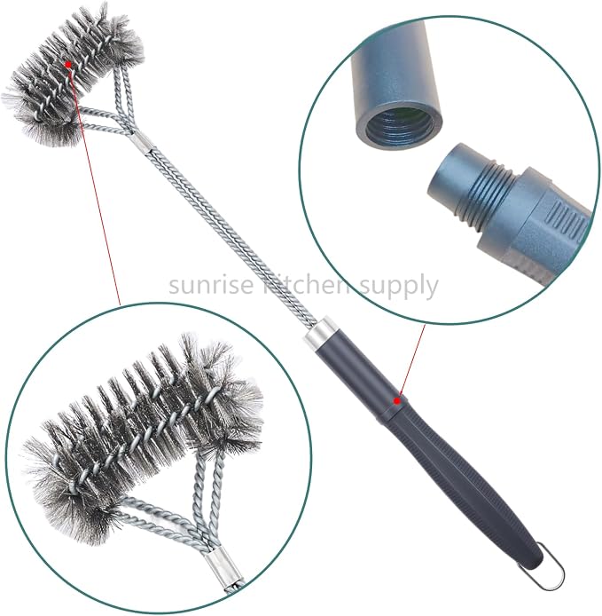 SUNRISE Fryer Brush with Long Handle (Stainless Steel with Plastic Handle, Double Brush)