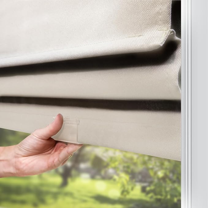 Chicology Cordless Roman Window Shade, Ridgewood Cream, 23" W x 72" H | Cordless Child-Safe, Room Darkening UV, Inside/Outside Mount, True-to-Size No Cut, Rich Textured Fabric, Spot-Clean Care Only