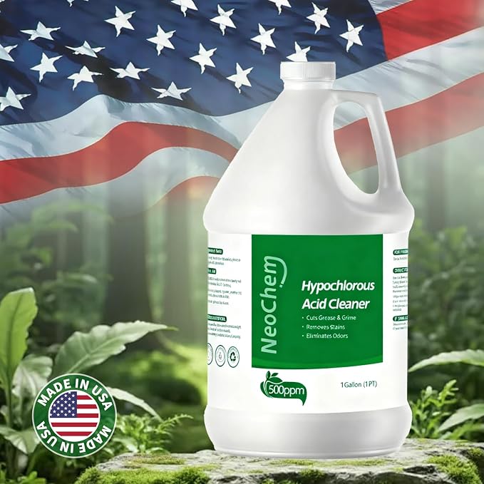 Hypochlorous Acid Spray For Cleaning, 500ppm Hypochlorous Acid,Cuts Grease, Removes Stains, Eliminates Odors - No Rinse, No Harsh Fumes, Biodegradable (1Gallon*2)