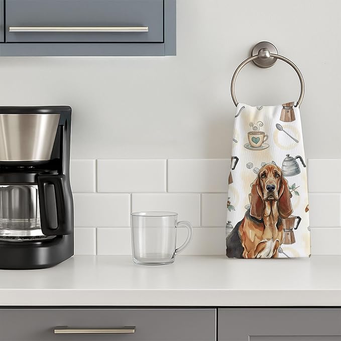 Caroline's Treasures Liver and Tan Bloodhound Coffee Bar Kitchen Towel Velour Plush Front and Cotton Loop Back Machine Washable
