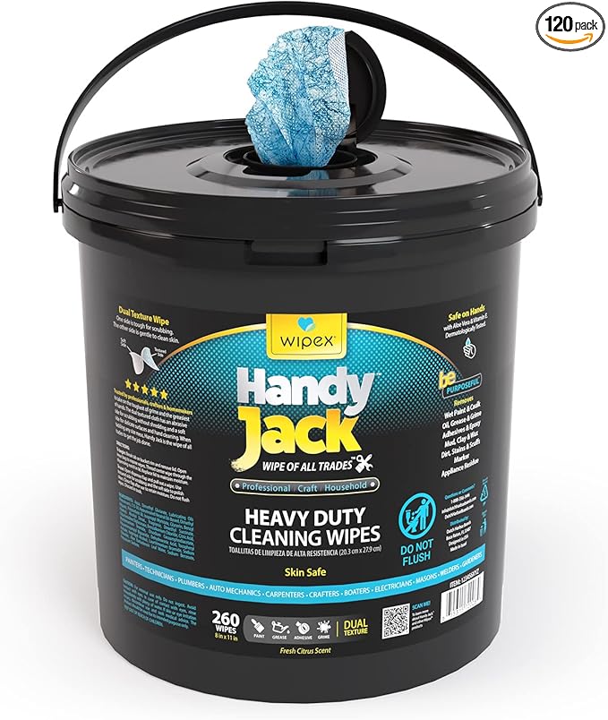 Wipex Handy Jack Heavy Duty Wipes, Pallet-Size of Dual Texture Cleaning Cloth, Use on Hands, Equipment, Tools, Automotive, 260 Count (Pallet of 120)