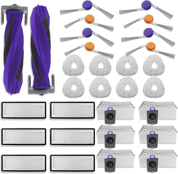 Replacement Parts for Narwal Freo Z10/Freo Z10 Ultra Robot Vacuum Accessories,2 Pack Main Brushes,8 Pack Side Brushes,8 Pack Mop Pads,6 Pack Filters(30 Piece Full Maintenance Kit)