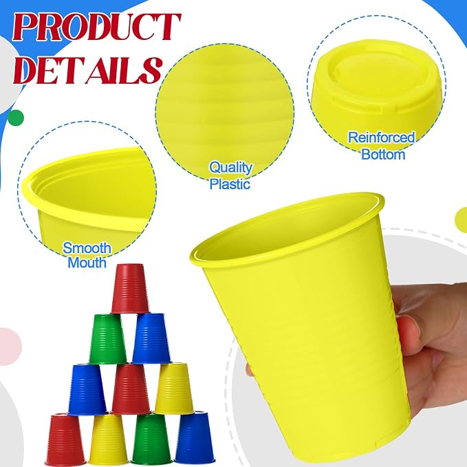 Funnymoom 60 Pcs Disposable Plastic 12 oz Party Drinking Cups Red Green Yellow Blue Colored Water Beverage Cups for Barbecues Picnics Festival Birthday Party Supplies