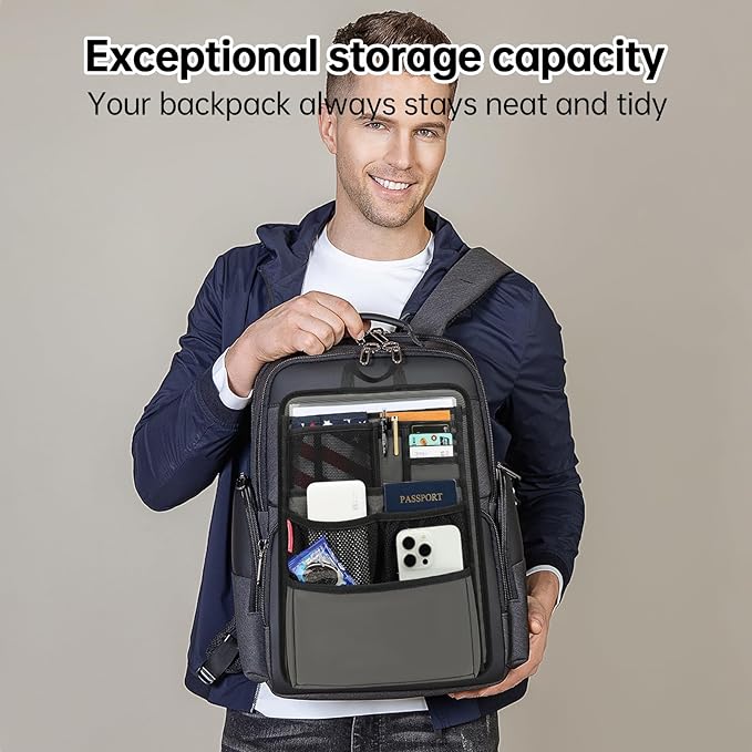 Slim Rugged Backpack Organizer Insert for Business Casual Men Women -13 Pockets,Padded Nylon,Max 14'' laptop - Navy