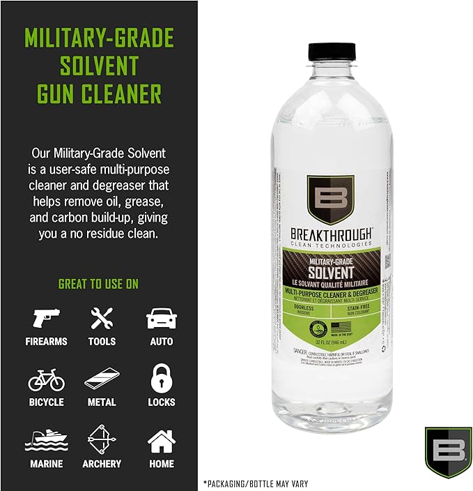 Breakthrough Clean Technologies Military-Grade Handgun and Rifle Cleaning Solvent, Grease Remover - 6oz/2oz/15ml/32oz Spray Bottle