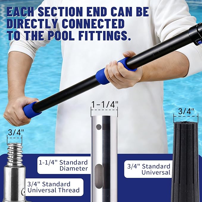 Telescopic Pole 16 FT Aluminum Extension Pool Tool with Flip-Lock Equipped with Universal Accessories, Telescoping Pole for Cleaning, Dusting and Painting