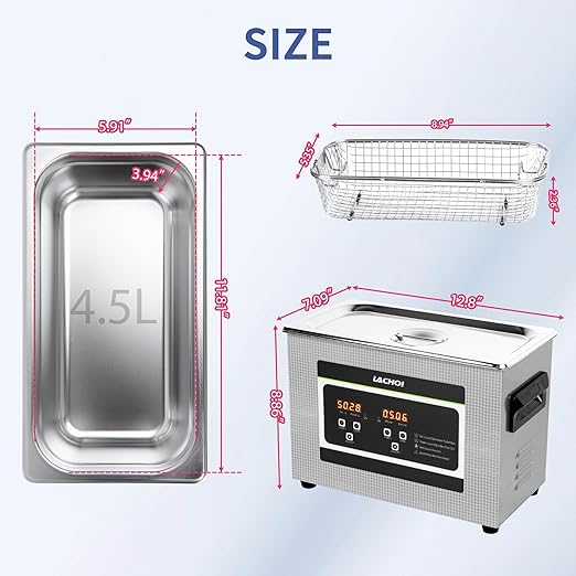 4.5L Jewelry Cleaner with Heater&Timer 40kHz 1.2 gal Digital Sonic Cleaner Ultrasonic Cleaner Ultrasonic parts cleaner Machine for Jewelry Watch Ring Coin Diamond Glasses Lab Ultrasonic Cleaner