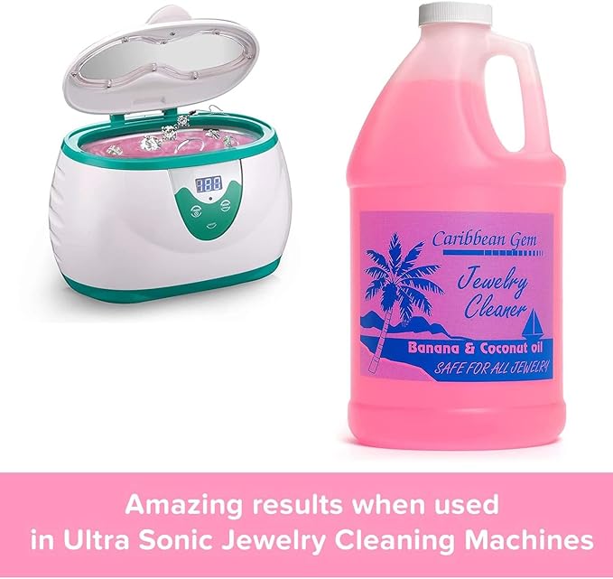 Caribbean Gem Banana & Coconut Oil Jewelry Cleaner (1/2 Gallon Refill) - Jewelry Cleaning Solution Gallon for All Gold, Silver, Diamonds, Rings, Gems & Precious Stones
