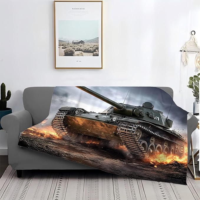 Tijuboni Military Tank Throw Blanket Army Gifts for Boys Men Girls Women Kids Adults Soft Flannel Fleece Blanket for Couch Sofa Bed Home Decor 50"x60"