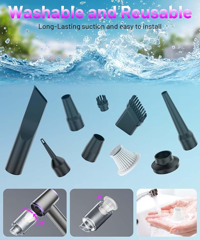 PHIXBEAR Upgrade 4in1 Greenlight Dust Detection Technology Cordless Car Vacuum Cleaner, High Power 15000PA Handheld Vacuum Portable with LED Display, Multi-Nozzles for Car, Home,Office,Camping