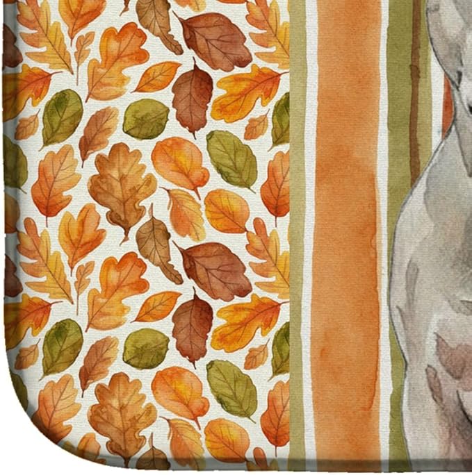 Caroline's Treasures White Staffordshire Bull Terrier Heirloom Fall Dish Drying Mat Absorbent Dish Drying Mat Pad for Kitchen Counter Dish Drainer Mat for Countertop, 14 x 21", Multicolor
