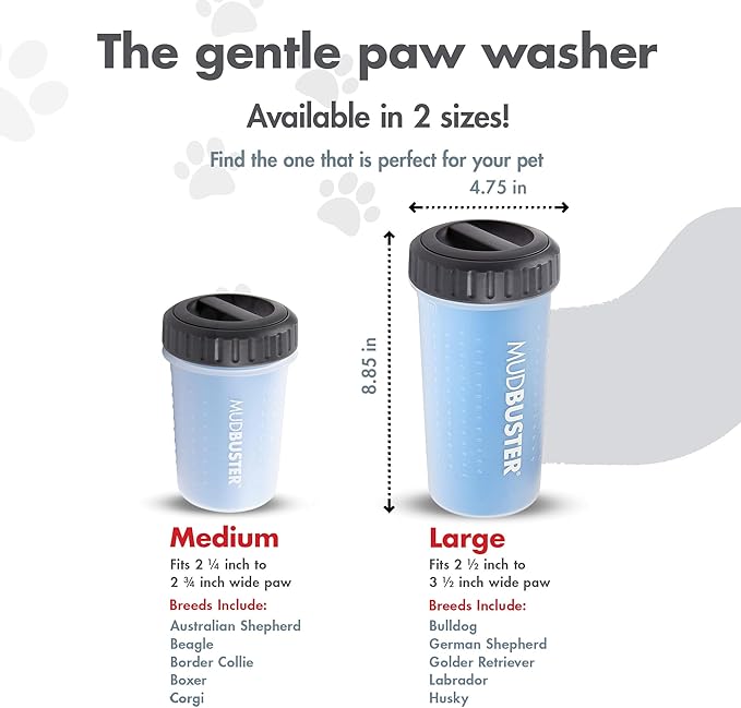 Dexas Lidded MudBuster Large Dog Paw Cleaner, Pro Blue, Fits 2.5"-3.5" Wide Paws, Gentle Silicone Bristles for Quick, Easy Cleaning