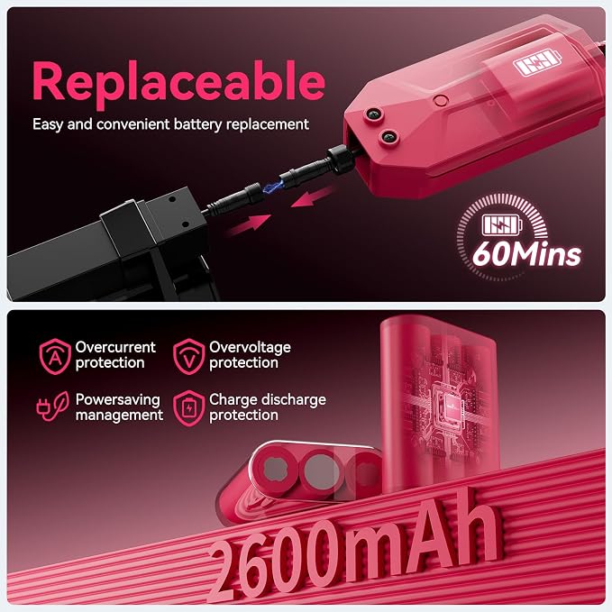 Cordless Pool Vacuum with Telescopic Pole, Powerful 30 GPM Suction, Advanced Dual Filtration, Replaceable Battery, 1H Runtime, Handheld Pool Cleaner for Above Ground and Inground Pools, Pink