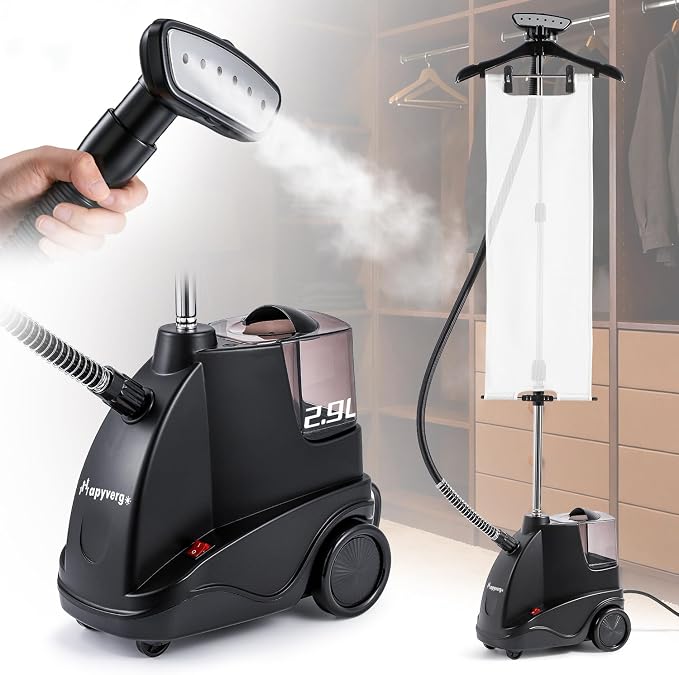Commercial Standing Garment Steamer with lroning Pad, 1500W Powerful Steamer for Clothes, 2.9L Tank for 65 Min Continuous Steam, 40s Fast Heat-up, Professional Clothing lron for Home