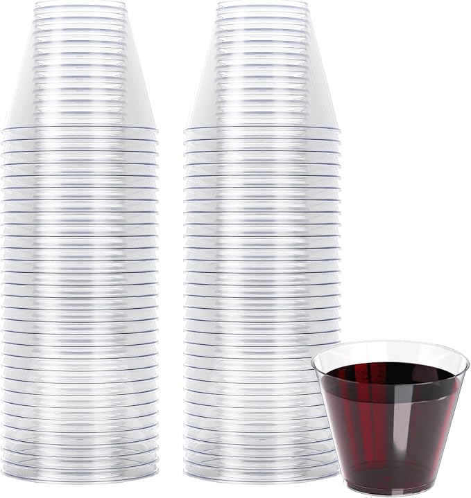 R-kay 9 Oz Clear Plastic Cups For Party - Clear Cups 100 Pack - Heavy Duty Disposable Cups/Tumblers - Plastic Wine Glasses For Parties Disposable - Plastic Cocktail Glasses - Party Cups Disposable