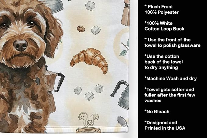 Caroline's Treasures Brown Portuguese Water Dog Coffee Bar Kitchen Towel Velour Plush Front and Cotton Loop Back Machine Washable