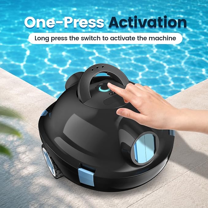 Y10 Robotic Pool Cleaner,Cordless Pool Vacuum with 150 Mins Runtime,High Efficiency Dual Suction Power,Self-Parking&Smart Navigation for Above-Ground & Flat Inground Pools up to 1300 sq.ft (Black)