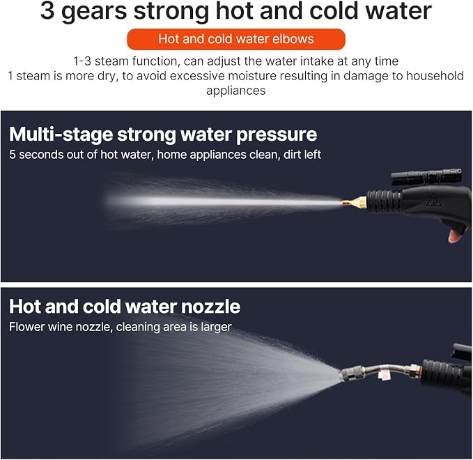 1700W High Pressure Steam Cleaner, Handheld Tankless Steamer with Hot & Cold Water Modes for Home & Auto Detailing - Cleans Tile Grout, Kitchen Grease, Floor Gaps (US Plug-Blue)